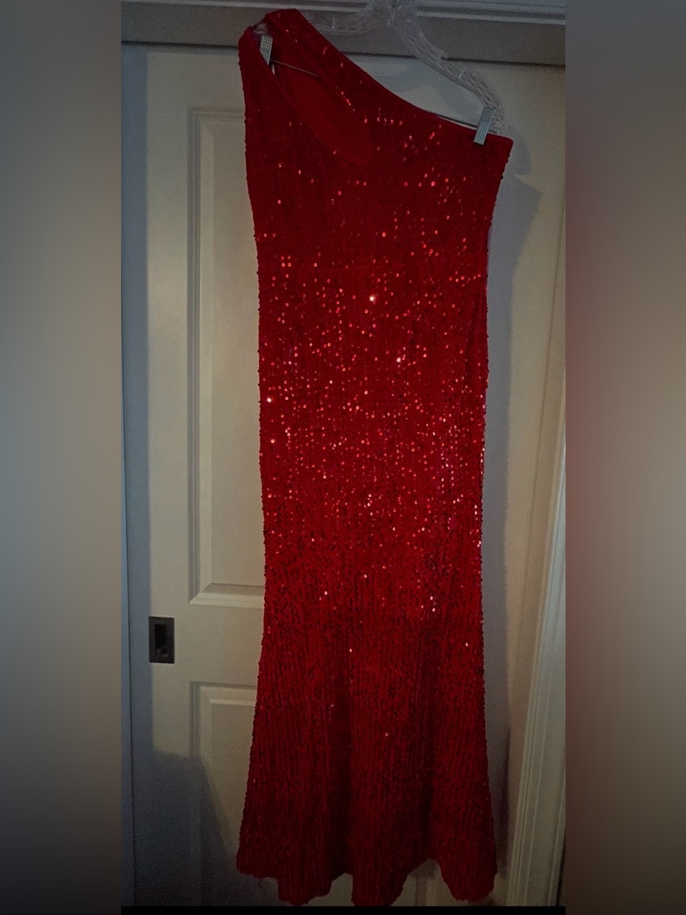 Red One-Shoulder Sequin Maxi Dress Elegant Evening Wear